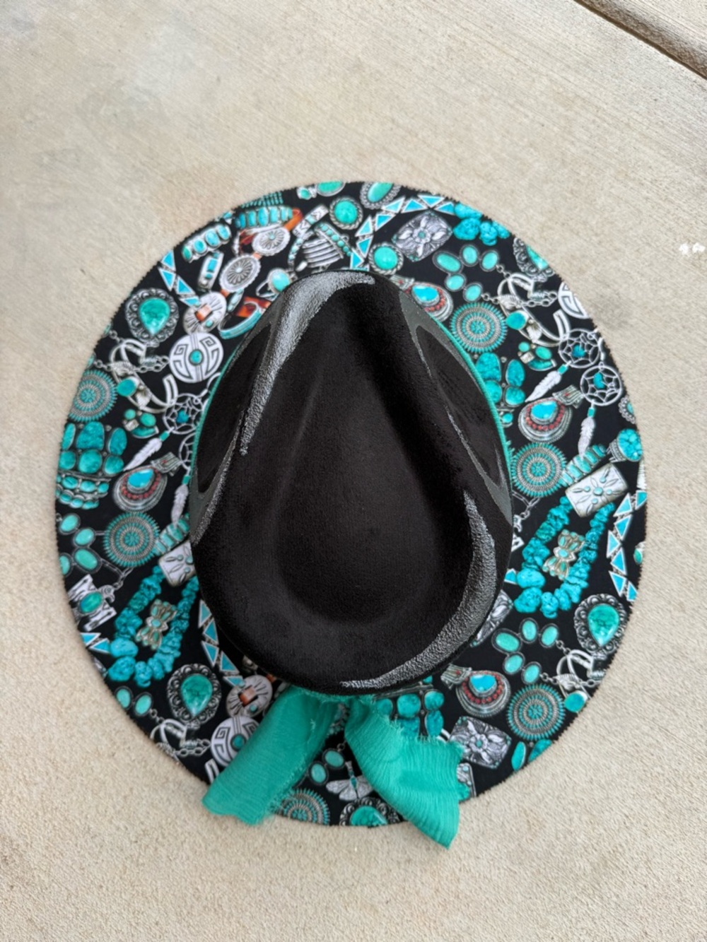 Black turquoise jewelry wide brim rancher hat western cowboy hat
